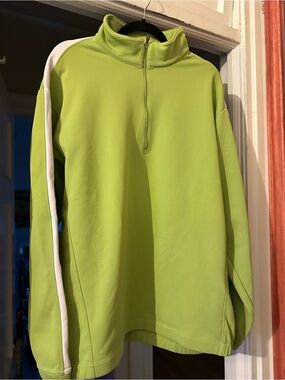 Nike Men's Lime Green Half-Zip Sweater with White Sleeve Stripe